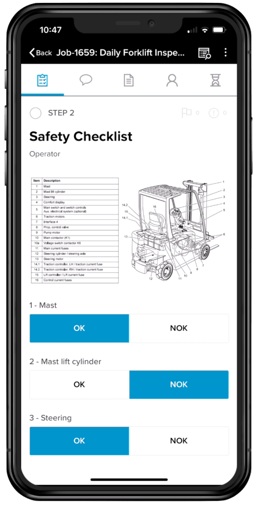 Forklift safety checklist on mobile app